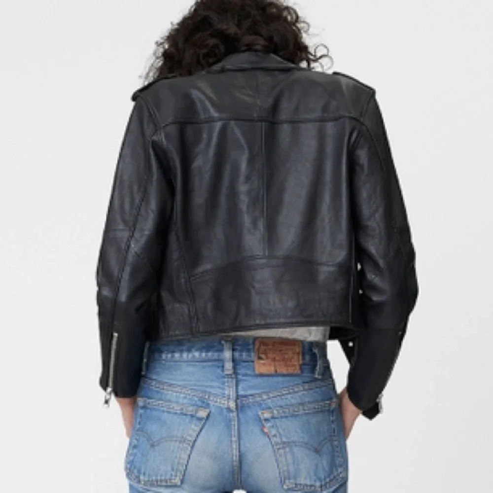 Deadwood Cropped Joan Recycled Leather Motorcycle Jacket 38/6 - Picture 3 of 9